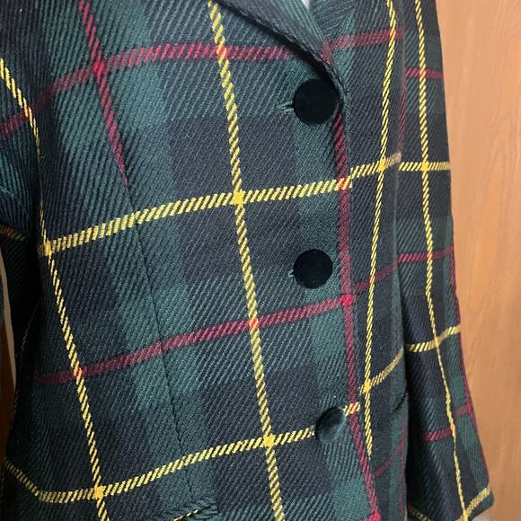 Vtg 90s Wool Blazer & Skirt 2-Pc Suit Size 10 Plaid Academia Professor Holiday - Picture 5 of 16